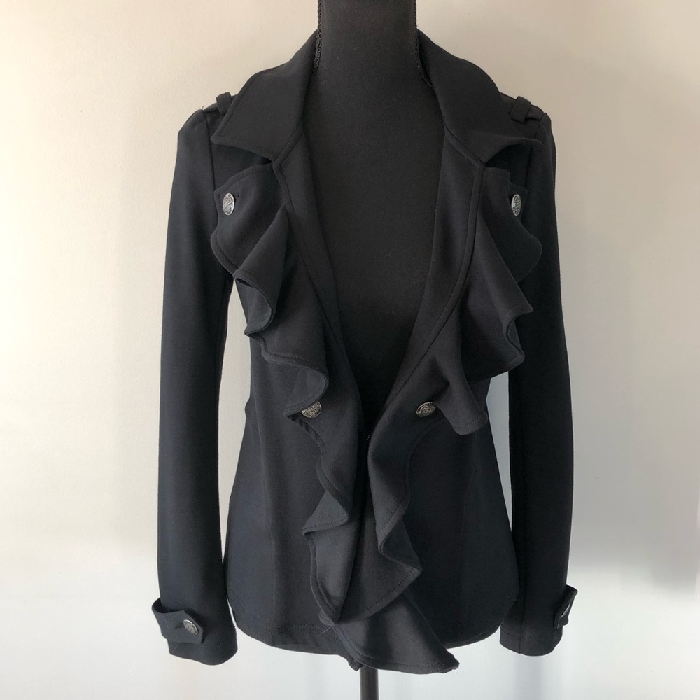 Women’s Guess Black Ruffled Front Fitted Stretch Blazer size M